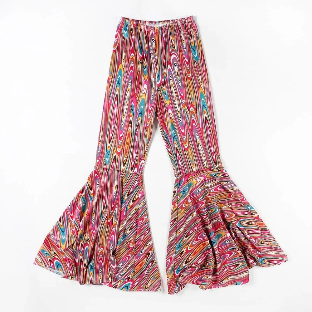 Rubies costume flared bellbottom pants psychedelic pink rainbow neon One Size OS - Picture 2 of 5